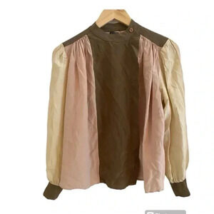 Levante Womens Vintage Color Block Button Down Silk Blouse